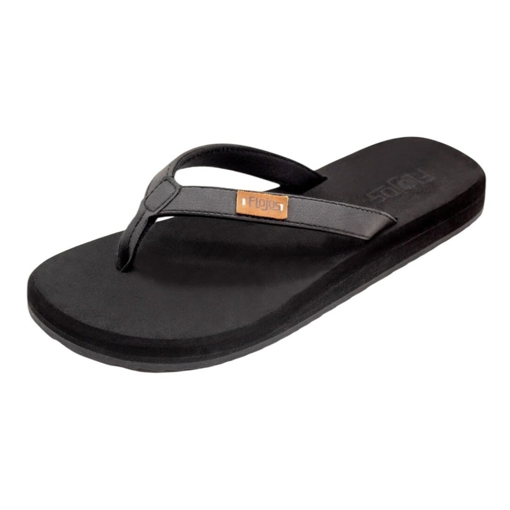 Flojos Billie Womens Size 10‎ Black Flip Flop Sandals Slim Strap Cushioned Flat
